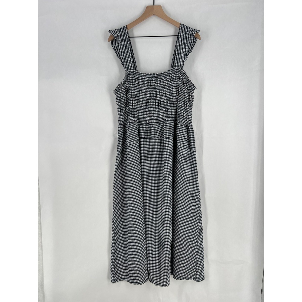 Old Navy Poplin Maxi Dress Womens 2XL Navy White‎ Check Stretch Square Neck